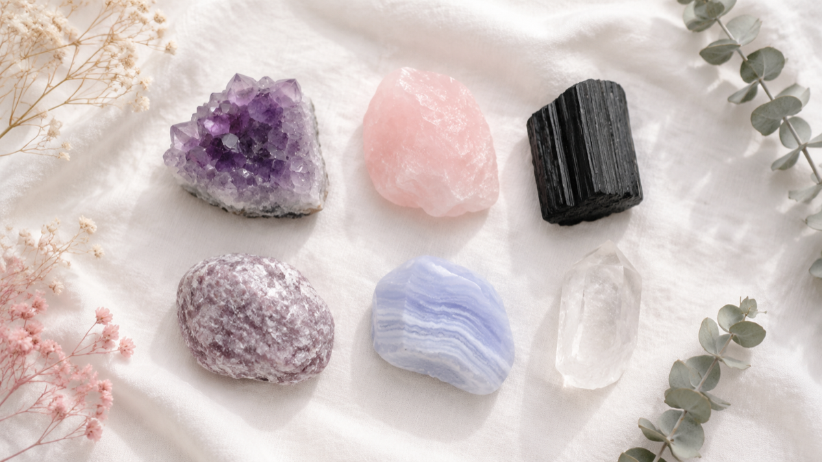 A collection of crystals for anxiety support